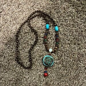 Blue and Brown Turquoise Necklace with Silver Accents